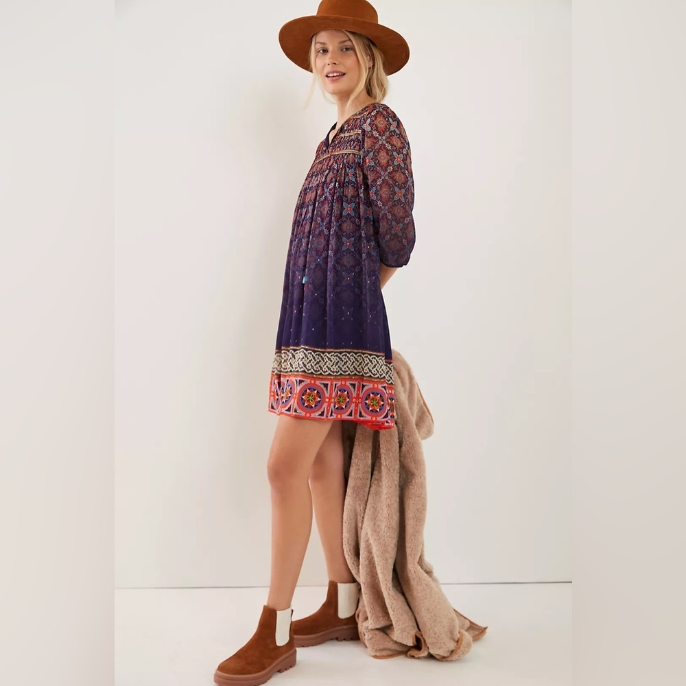 ANTHROPOLOGIE- Tanvi Kedia Corinna Tunic Dress Boho Beaded Tassel Mini - Picture 7 of 16